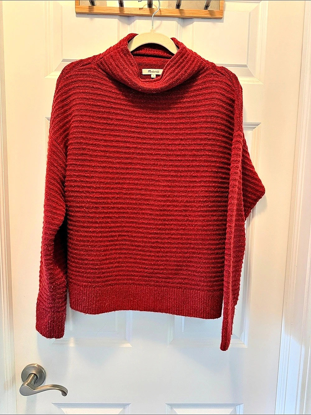 Madewell Rust Red Textured Ribbed Cowl Neck Sweater Medium